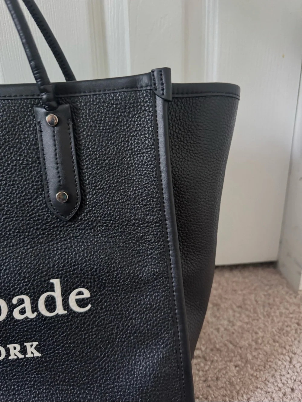 Kate Spade Ella Tote Black Pebbled Leather Logo with White Print